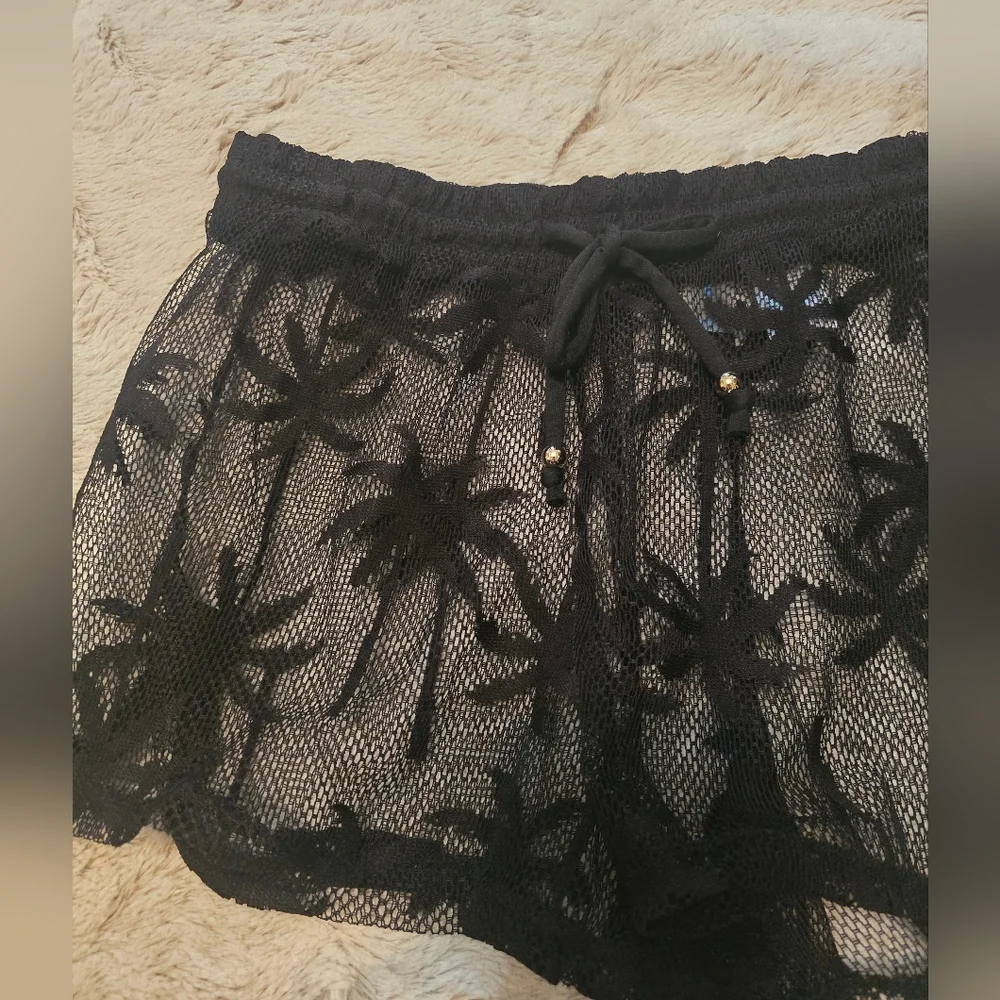 Black Sheer Palm Tree Shorts - Picture 2 of 4